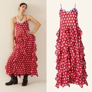 Alix of Bohemia Filipa Red Flower Ruffle Dress Medium